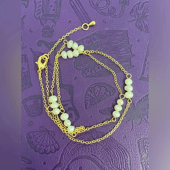 Elegant Real Freshwater Pearl & Gold Tone Station Necklace New - Picture 2 of 2